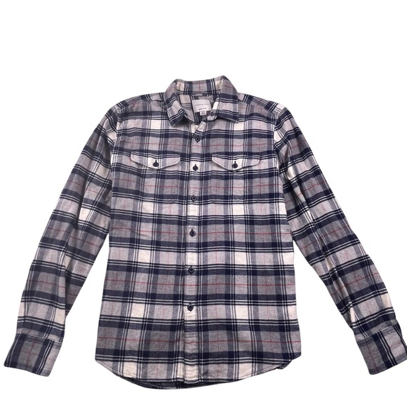 American Eagle Outfitters Other - American Eagle Mens Super Soft Flannel Shirt Plaid Navy Grey Red Size Medium Y2K